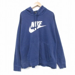 XL★古着 ナイキ NIKE 長袖 スウェット パーカー メンズ ビッグロゴ 大きいサイズ 紺 ネイビー 25oct21 中古 スエット トレーナー トップス