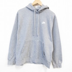 XL★古着 ナイキ NIKE 長袖 スウェット パーカー メンズ ワンポイントロゴ グレー 霜降り 25oct21 中古 スエット トレーナー トップス