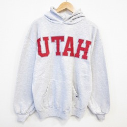 【20%OFF】L★古着 ラッセル 長袖 スウェット パーカー メンズ 00年代 00s ユタ 薄グレー 霜降り 25oct09 中古 スエット トレーナー トップス