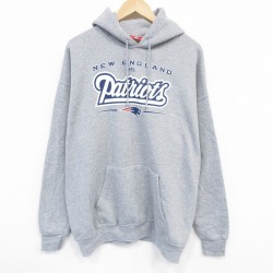 XL★古着 長袖 スウェット パーカー メンズ NFL ニューイングランドペイトリオッツ 大きいサイズ グレー 霜降り アメフト スーパーボウル 25oct09 中古 スエット トレーナー トップス