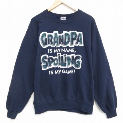 XL★古着 ジャージーズ 長袖 スウェット メンズ 90年代 90s メッセージ クルーネック USA製 紺 ネイビー 25oct29 中古 スエット トレーナー トップス