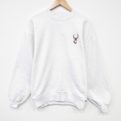【20%OFF】L★古着 ラッセル 長袖 スウェット メンズ 90年代 90s シカ クルーネック USA製 白 ホワイト 25oct29 中古 スエット トレーナー トップス