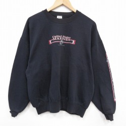 XL★古着 長袖 スウェット メンズ 90年代 90s ミリタリー USマリーン 大きいサイズ クルーネック USA製 黒 ブラック 25nov05 中古 スエット トレーナー トップス