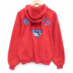 【20%OFF】XL★古着 長袖 フルジップ フリース パーカー メンズ 90年代 90s ディズニー DISNEY ミッキー MICKEY MOUSE 赤 レッド 【spe】 25nov05 中古 スエット トレーナー トップス