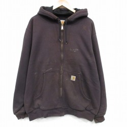 XL★古着 カーハート 長袖 フルジップ スウェット パーカー メンズ 大きいサイズ こげ茶 25nov13