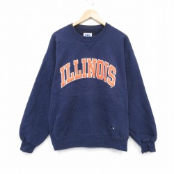 L★古着 ラッセル 長袖 スウェット メンズ 90年代 90s イリノイ クルーネック USA製 紺 ネイビー 25nov05 中古 スエット トレーナー トップス