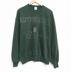 L★古着 ジャージーズ 長袖 スウェット メンズ 90年代 90s クマ クルーネック USA製 濃緑 25nov12