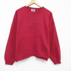 XL★古着 リー Lee 長袖 スウェット メンズ 90年代 90s ビッグロゴ 刺繍 クルーネック USA製 赤 25nov12
