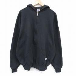 XL★古着 ラッセル 長袖 フルジップ スウェット パーカー メンズ 00年代 00s 無地 大きいサイズ 黒 25nov12