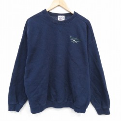 XL★古着 リーボック長袖 スウェット メンズ 90年代 90s ワンポイントロゴ クルーネック USA製 紺 25nov12