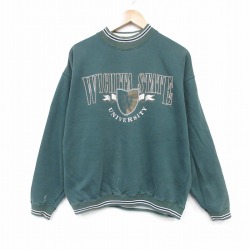 XL★古着 長袖 スウェット メンズ 90年代 90s W クルーネック 緑 25nov12