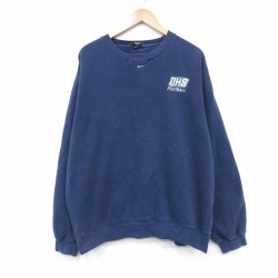 XL★古着 ナイキ NIKE 長袖 スウェット メンズ 00年代 00s フットボール 大きいサイズ クルーネック 紺【spe】 25nov12