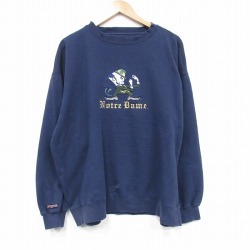 ジャンスポーツ 00s 長袖スウェット ノートルダム刺繍 ネイビー XL | 古着