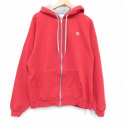 XL★古着 チャンピオン champion 長袖 フルジップ スウェット パーカー メンズ ワンポイントロゴ 赤 25nov14