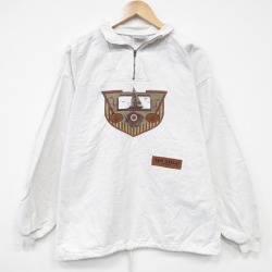 XL★古着 長袖 ハーフジップ トップス メンズ 90年代 90s ヨット 大きいサイズ コットン モックネック ハイネック 白 25nov13