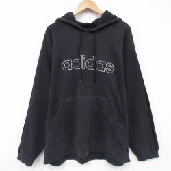 XL★古着 アディダス adidas 長袖 スウェット パーカー メンズ ビッグロゴ 大きいサイズ 黒 3本ライン 25nov13