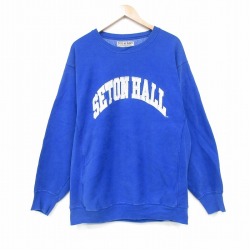 L★古着 STEVE&BARRYS 長袖 スウェット メンズ SETON クルーネック 青 25nov13