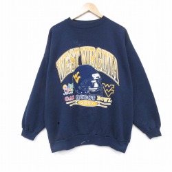 XL★古着 長袖 スウェット メンズ 90年代 90s ウエストバージニア 大きいサイズ クルーネック 紺 25nov13