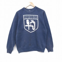 M★古着 フルーツオブザルーム 長袖 スウェット メンズ 80年代 80s 水道 ラグラン クルーネック USA製 紺 25nov13