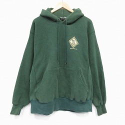 XL★古着 リー Lee 長袖 スウェット パーカー メンズ 90年代 90s WOOD 大きいサイズ USA製 緑 25nov14