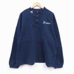 XL★古着 アディダス adidas 長袖 ハーフジップ スウェット メンズ 90年代 90s MLB ニューヨークヤンキース 大きいサイズ 紺 メジャーリーグ ベースボール 野球 25nov14