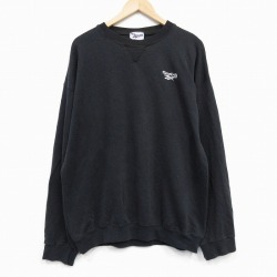 XL★古着 リーボック 長袖 スウェット メンズ 90年代 90s ワンポイントロゴ 大きいサイズ クルーネック 黒 25nov14