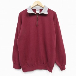 XL★古着 TULTEX 長袖 ハーフジップ スウェット メンズ 90年代 90s 無地 エンジ 25nov14