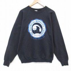 L★古着 フルーツオブザルーム 長袖 スウェット メンズ 90年代 90s ケミカル クルーネック USA製 黒 25nov14
