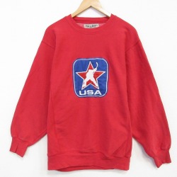 L★古着 STEVE&BARRYS 長袖 スウェット メンズ アイスホッケー クルーネック 赤 25nov14
