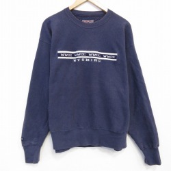 XL★古着 ジャンスポーツ 長袖 スウェット メンズ 90年代 90s WWCC 大きいサイズ クルーネック USA製 紺 25nov14