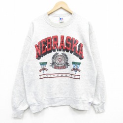 XL★古着 ラッセル 長袖 スウェット メンズ 90年代 90s ネブラスカ クルーネック USA製 薄グレー 霜降り【spe】 25nov15