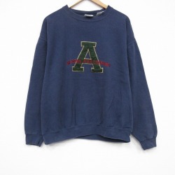 L★古着 アリゾナジーンズ 長袖 スウェット メンズ 90年代 90s ビッグロゴ 刺繍 クルーネック USA製 紺 25nov18
