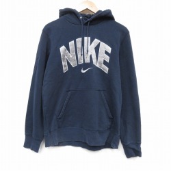 M★古着 ナイキ NIKE 長袖 スウェット パーカー メンズ ビッグロゴ 紺 25nov18