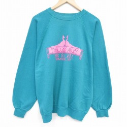 XL★古着 ヘインズ 長袖 スウェット メンズ 90年代 90s バーアンドグリル ラグラン クルーネック 青緑 25nov17