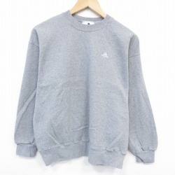 M★古着 アディダス adidas 長袖 スウェット メンズ 00年代 00s ワンポイントロゴ クルーネック グレー 霜降り 25nov17