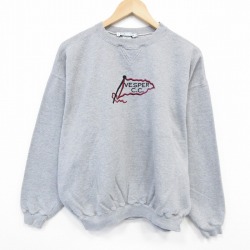 XL★古着 IZOD 長袖 スウェット メンズ 90年代 90s VESPER 刺繍 大きいサイズ クルーネック グレー 霜降り 25nov17