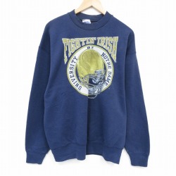 XL★古着 長袖 スウェット メンズ 90年代 90s ノートルダム クルーネック USA製 紺 25nov17