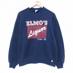 M★古着 ラッセル 長袖 スウェット メンズ 90年代 90s ELMOS クルーネック USA製 紺 25nov17