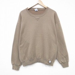 XL★古着 ラッセル 長袖 スウェット メンズ 00年代 00s 無地 クルーネック ベージュ 25nov17