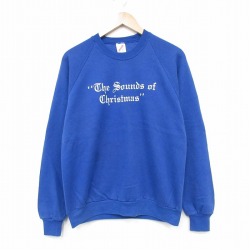 M★古着 ジャージーズ 長袖 スウェット メンズ 80年代 80s クリスマス ラグラン クルーネック USA製 青 25nov17