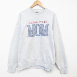 XL★古着 長袖 スウェット メンズ 90年代 90s MOM 刺繍 クルーネック 薄グレー 霜降り 25nov17