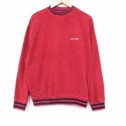 L★古着 ラルフローレン チャップス 長袖 ブランド フリース トップス メンズ 90年代 90s ワンポイントロゴ クルーネック 赤 25nov19