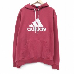 XL★古着 アディダス adidas 長袖 スウェット パーカー メンズ ビッグロゴ 大きいサイズ エンジ 25nov19