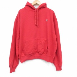 XL★古着 チャンピオン champion 長袖 スウェット パーカー メンズ ワンポイントロゴ 大きいサイズ 赤 25nov19