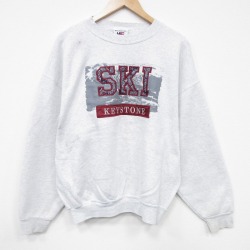 XL★古着 長袖 スウェット メンズ 90年代 90s SKI 刺繍 大きいサイズ クルーネック 薄グレー 霜降り 25nov19