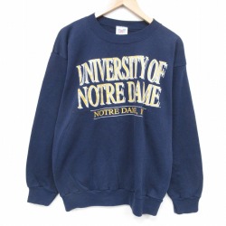 M★古着 長袖 スウェット メンズ 90年代 90s ノートルダム クルーネック USA製 紺 25nov19