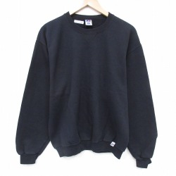 M★古着 ラッセル 長袖 スウェット メンズ 無地 クルーネック 黒 25nov19