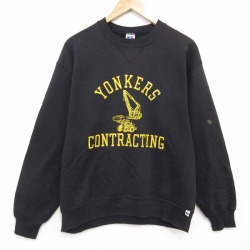 L★古着 ラッセル 長袖 スウェット メンズ 90年代 90s クレーン車 クルーネック USA製 黒 25nov20
