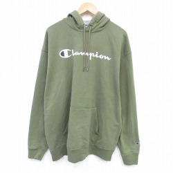 XL★古着 チャンピオン champion 長袖 スウェット パーカー メンズ ビッグロゴ 大きいサイズ 薄緑 25nov20