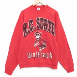 XL★古着 フルーツオブザルーム 長袖 スウェット メンズ 90年代 90s ウルフパック クルーネック USA製 赤 25nov28